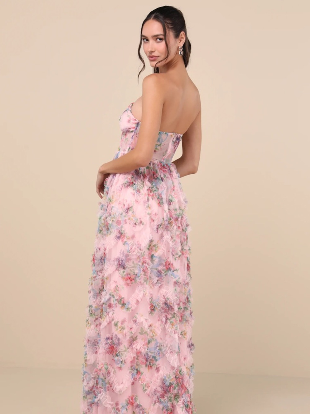 Stunning Element Pink Floral Mesh Ruffled Strapless Maxi Dress
Lulus - Picture 3 of 5